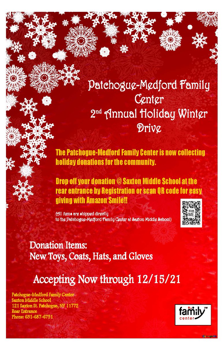 Pat-Med Family Center 2nd Annual Holiday Winter Drive ... they're accepting donations now through Dec. 15, 2021!