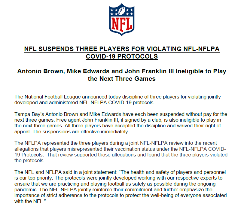 NFL345 on Twitter ".NFL Suspends Three Players for Violating NFL