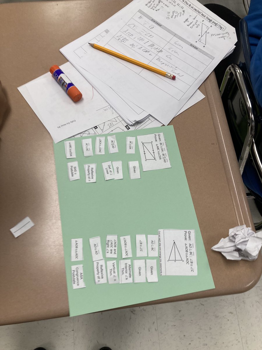 Geometry students practiced triangle congruence proofs today with a cut and paste activity! #iteachmath
