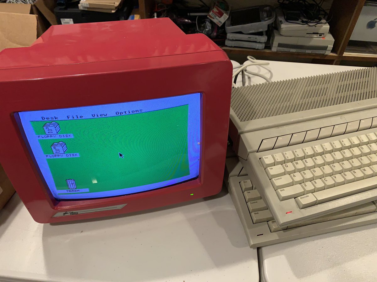 RDKLInc's tweet photo. Wow! This #atari #1040st has a hard drive! And one of the red monitors works! #RetroComputing https://t.co/9n4mchFhZD