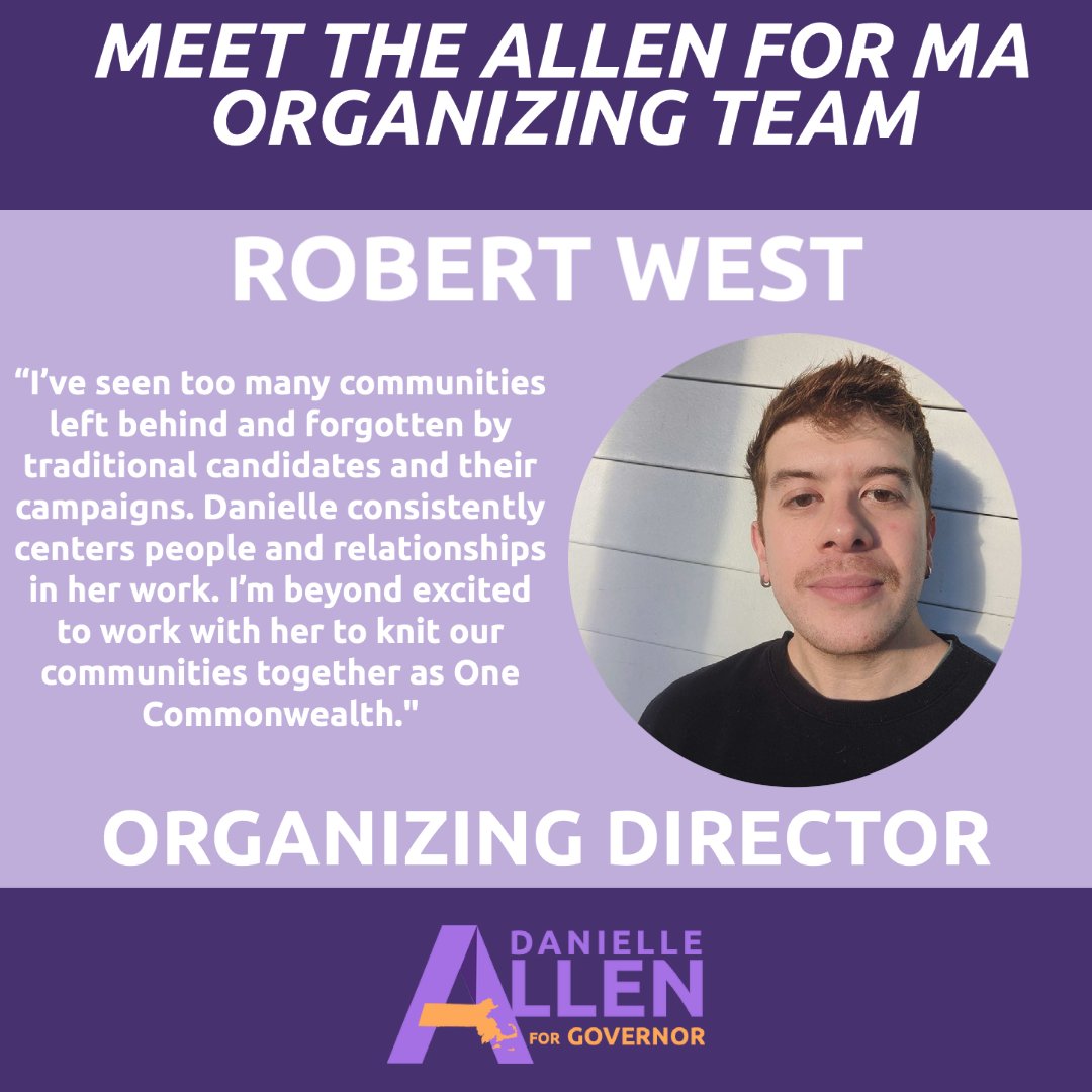 dsallentess's tweet photo. With caucuses around the corner, I am thrilled to begin introducing @AllenforMA 's organizing team. Meet Robert West, Team Allen’s Organizing Director. Robert most recently worked on Jaime Harrison’s historic Senate campaign as his GOTV &amp; Mobilization Director. #TeamAllen https://t.co/sa3eRV3TTZ