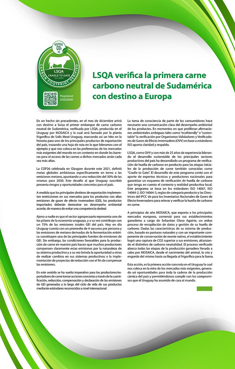 LSQA verifica la primera carne carbono neutral de SUDAMERICA con destino a EUROPA