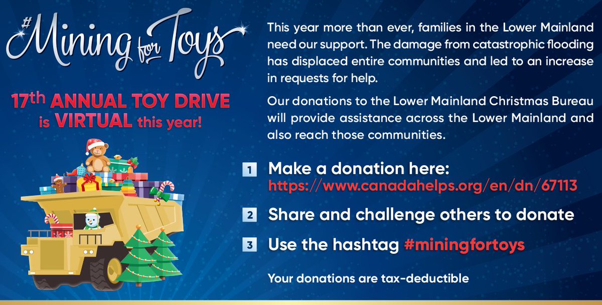 Always happy to be a part of this! @miningfortoys and <a href="/IMPR_Consulting/">Heather Kays</a>  - Donated - We challenge <a href="/CommanderCMD/">Commander Resources</a>  <a href="/fjordlandex/">Fjordlandex</a> and @AlianzaMinerals 

 canadahelps.org/en/dn/67113