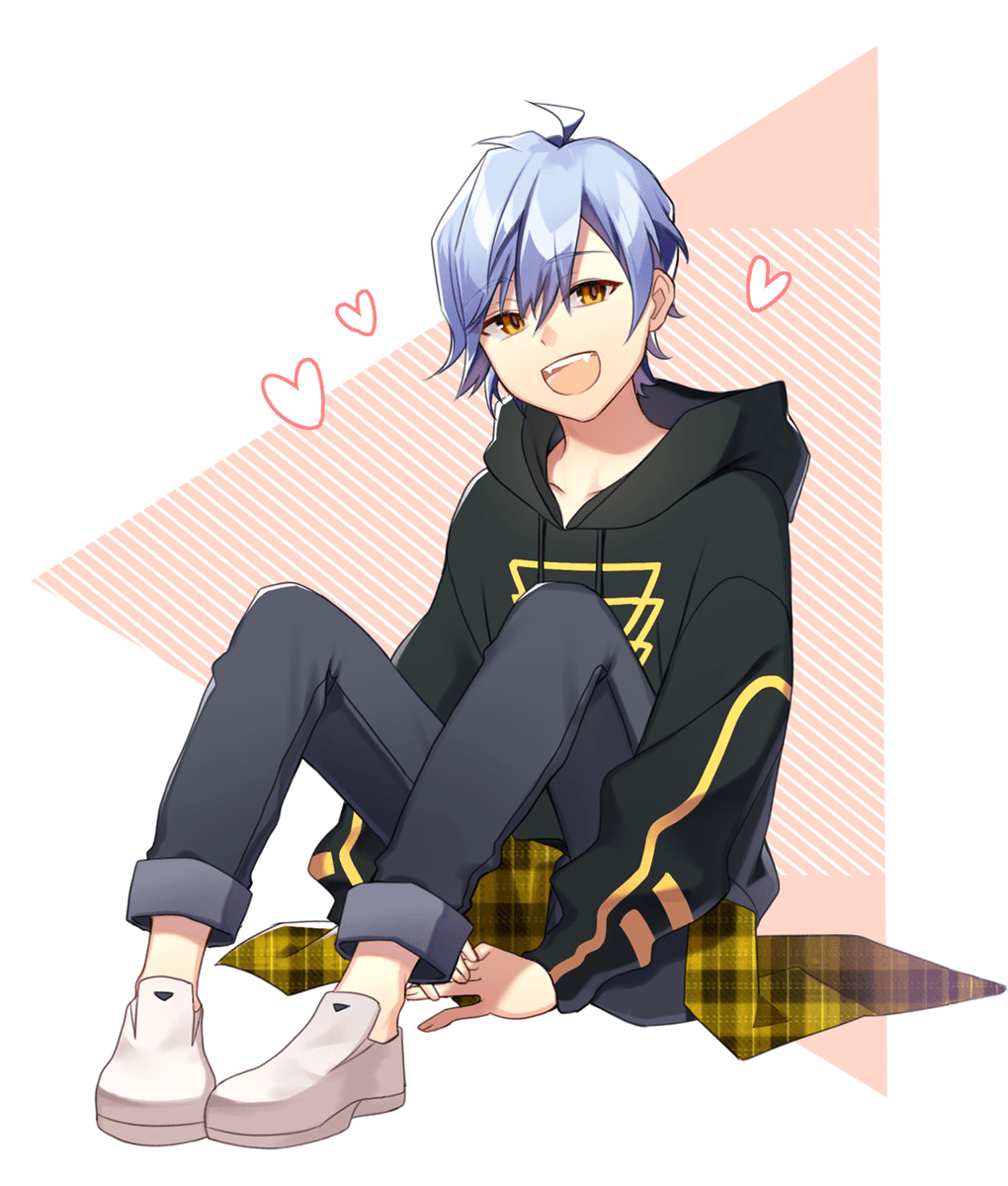 nidu4s's tweet photo. https://t.co/JytJtg4e6w #a3! #ikaruga_misumi #sal #single #tall_image #looking_at_viewer #short_hair #fringe #open_mouth #hair_between_eyes #sitting #silver_hair #ahoge #full_body #orange_eyes #fang_fangs #clothes_around_waist #boy #heart #hood #hoodie https://t.co/zoDXQ1IOp3