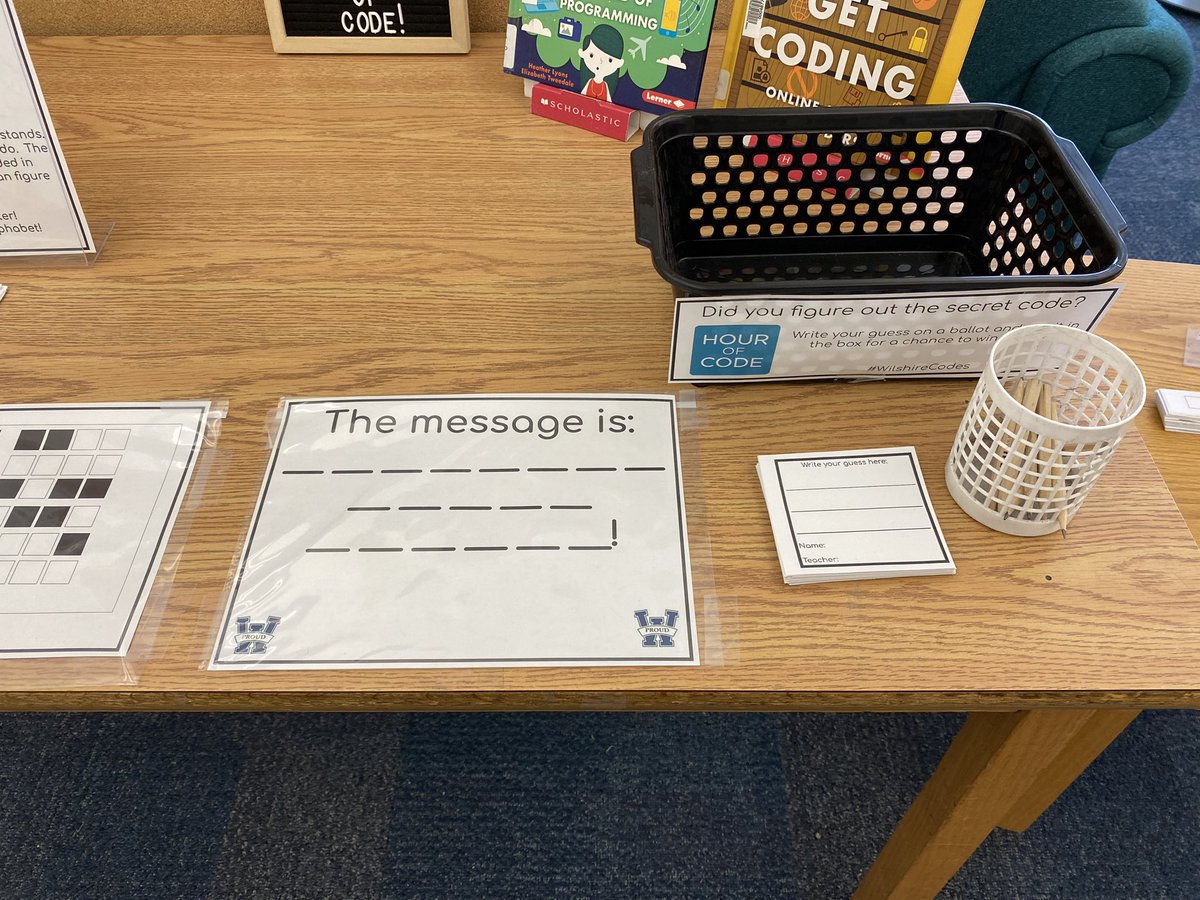 WilshireLibrary's tweet image. Had to document this awesome display of teamwork! Even though it’s a contest, our grade 4/5 students worked together to solve a message written in #BinaryCode. @WilshireES #MonthOfCode