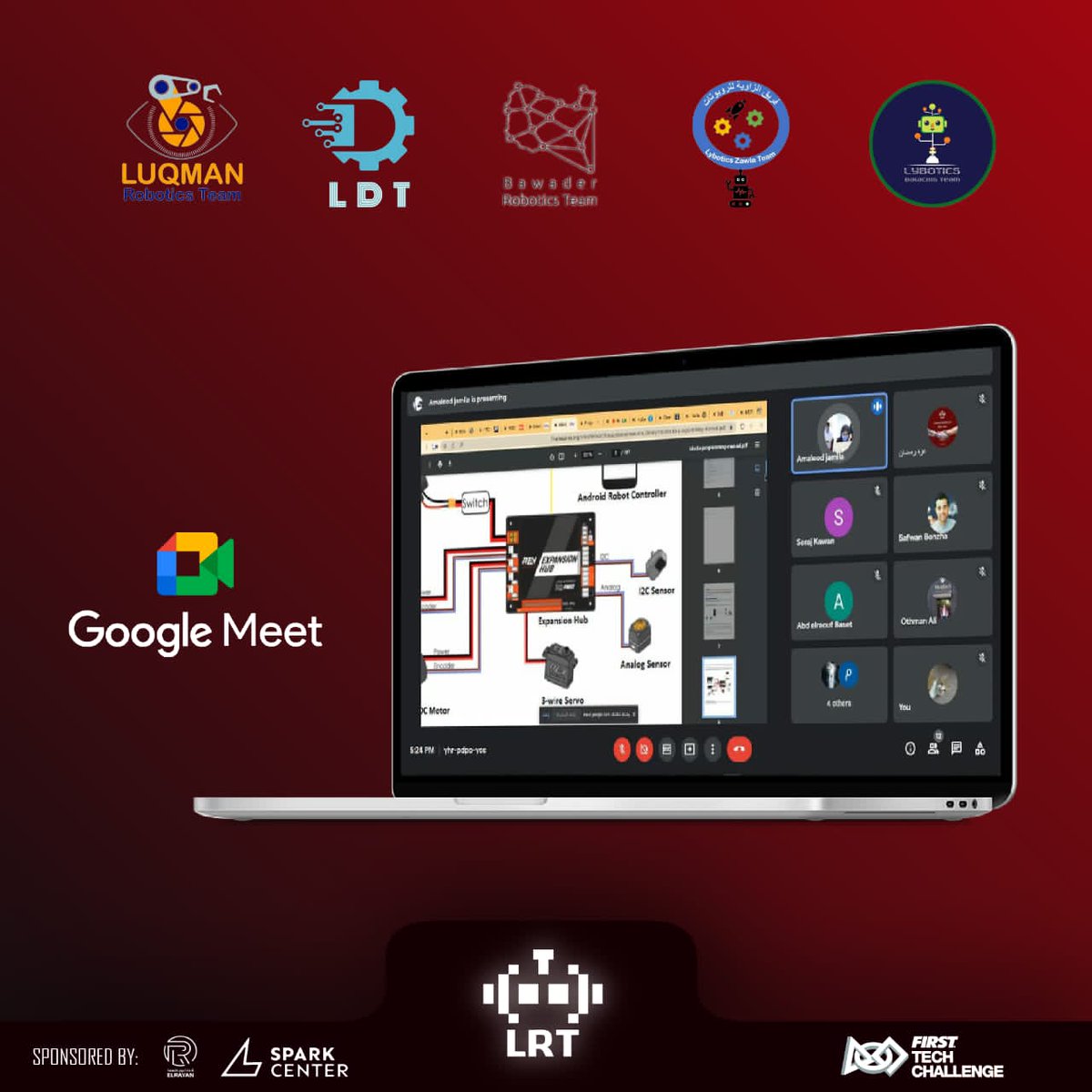 #NEW_MEETING 💫
اجتماع فريـقـنا مع الفــرق الناشئة في ليبيا 
 عبر مِنصة
Google meet  
وتضمّن الإجتماع  تعريف  فريقنا 
ل
 FTC Starter Kit v3
اهـم قطـعهِ 🛠
،و طريقـة برمجته. 
Good luck 4 all teams⚙️🔩
#دعمك_لغيرك_لن_يقلل_من_نجاحك