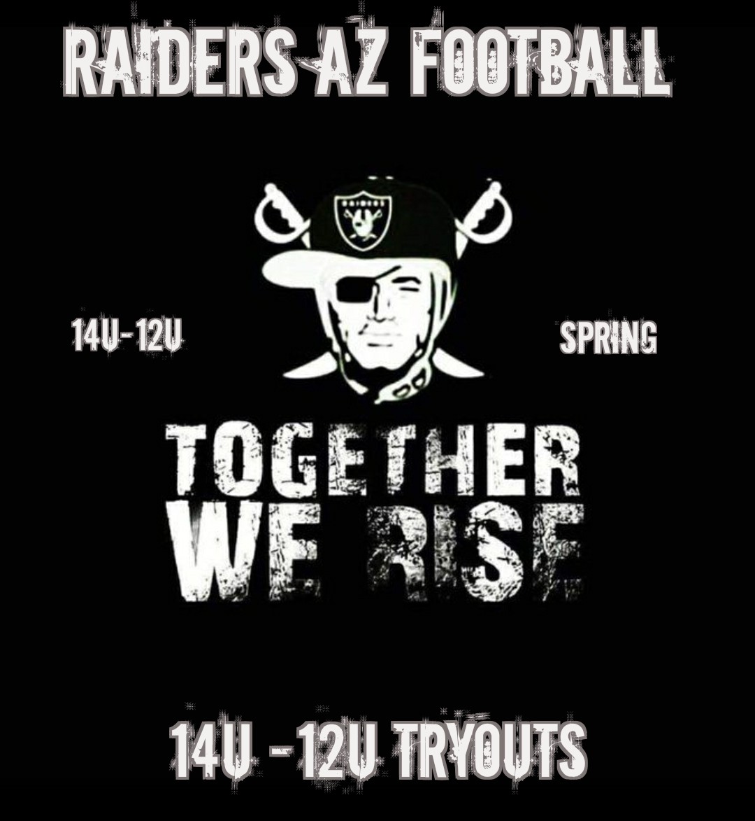 RAIDERSAZ's tweet photo. Raiders AZ Football Tryouts!
Raiders AZ will be hosting tryouts for the upcoming Spring 14u -12u Season. Those that are interested it is very important to attend. 
@Cehsfootball @CoachThiele @CoachTaylorCeHS @CoachComes 
@RAIDERSAZ @Alex_Escobar05 @1badesco @Ruben3Beltran https://t.co/JY1xRWxZGV