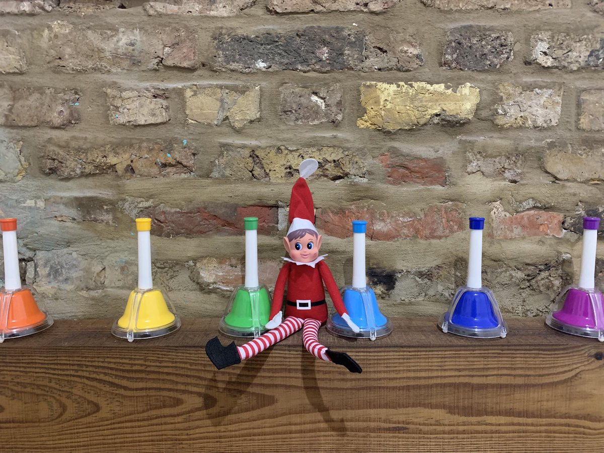 Smudgy the elf landed between the bells in the music therapy room through the chimney last night! #elfontheshelf