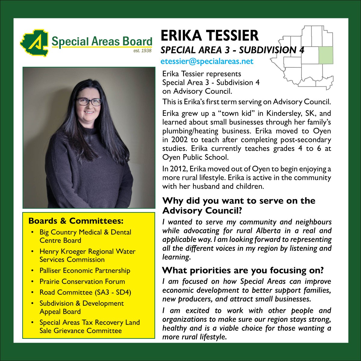 SpecialAreas's tweet image. 👀Meet your 2021-2025 Special Areas Advisory Council!

We asked our Advisory Council why they wanted to serve as elected officials, and what some of their top priorities are over the next four years. 

Learn more at specialareas.ab.ca/about-us-2/mee…