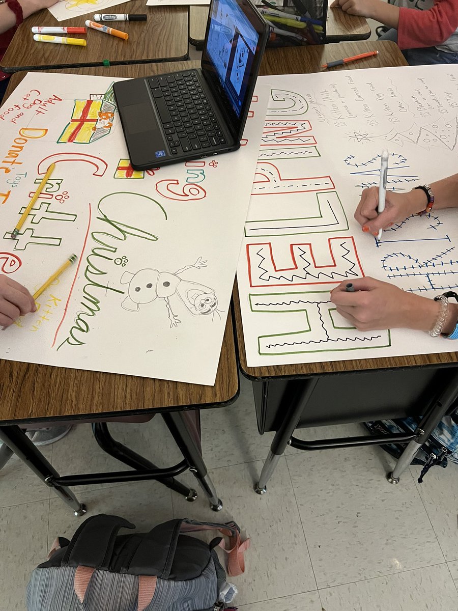 CDGerhard's tweet photo. Super proud of these StuCo kids! Working hard on posters to promote a supply drive benefiting Boerne Animal Care Services!! #HelpingChristmasCritters #ServiceProject #FORESStuCo https://t.co/fIuLHAvXcU