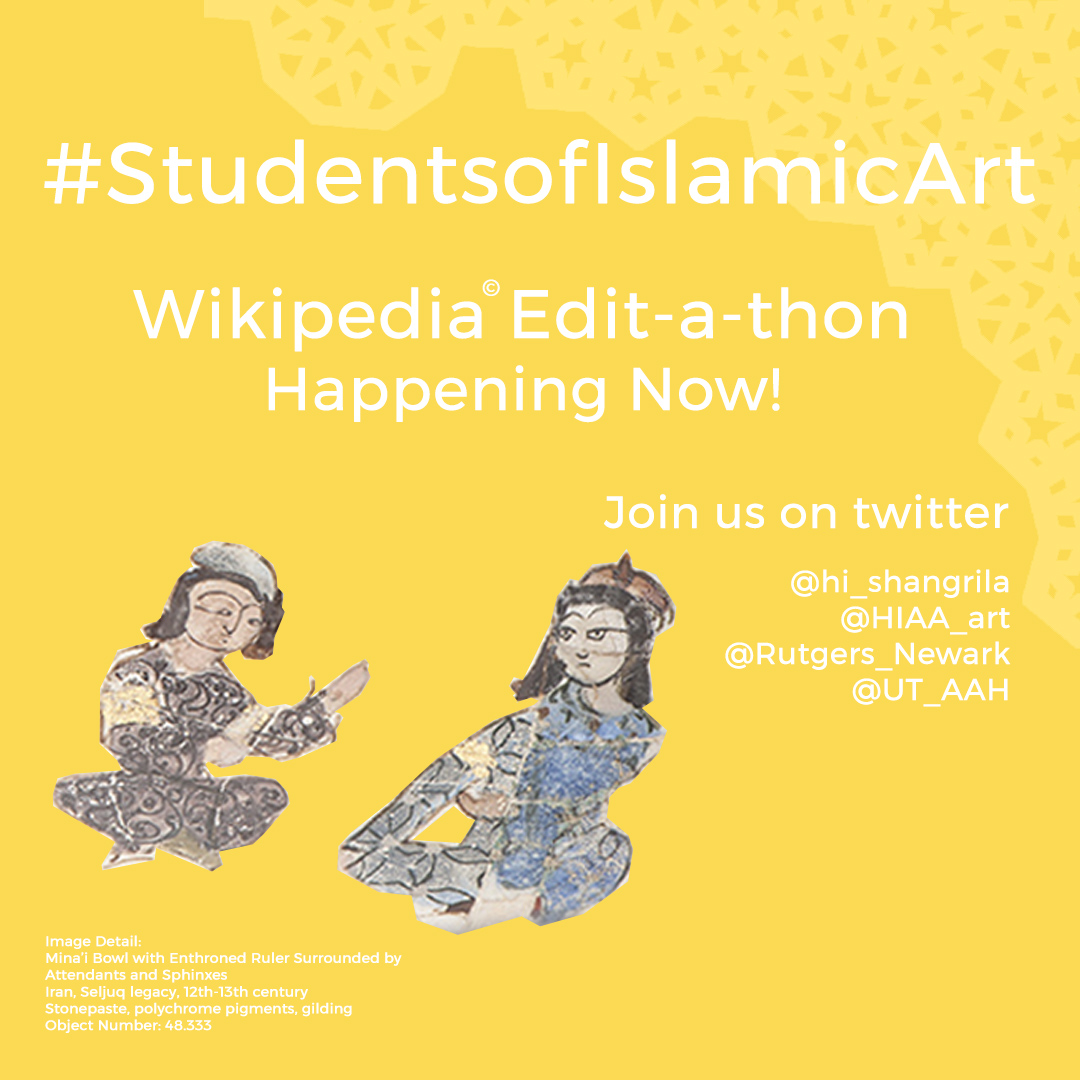Getting ready for the #studentsofislamicart #editathon next week! Students are currently drafting in the #sandbox. <a href="/hi_shangrila/">Shangri La Museum</a> @MichelsenLeslee @stephenniem <a href="/UT_AAH/">UT Art & Art History</a> <a href="/RutgersSASN/">Rutgers School of Arts & Sciences-Newark</a> <a href="/WikiEducation/">@WikiEducation@wikis.world</a>