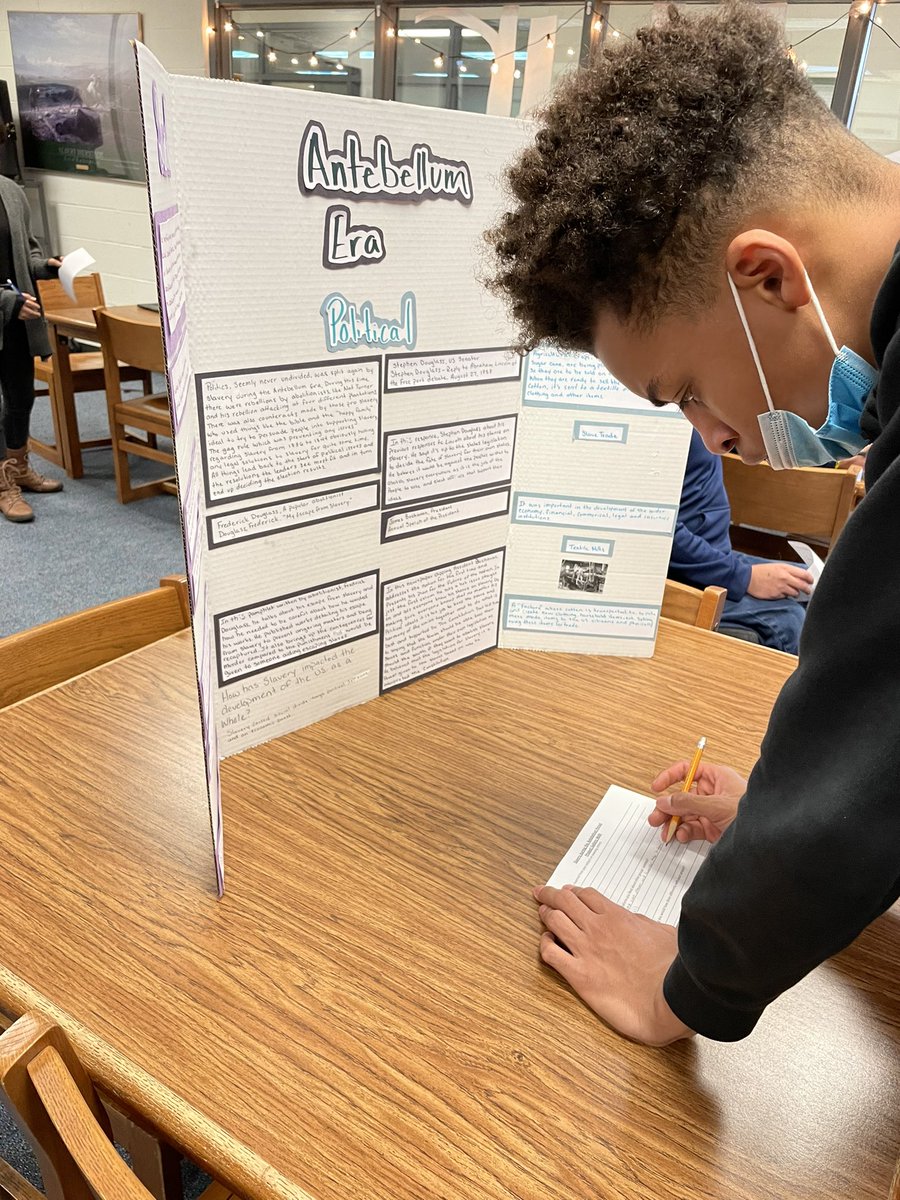 YtzenA's tweet photo. Proud of my US/VA History classes for putting together museum exhibits about the social, political, and economic impacts the institution of slavery had on the development of the US during the Antebellum era. These are a few of the displays they created for the class gallery walk. https://t.co/qD6AT5gFlc