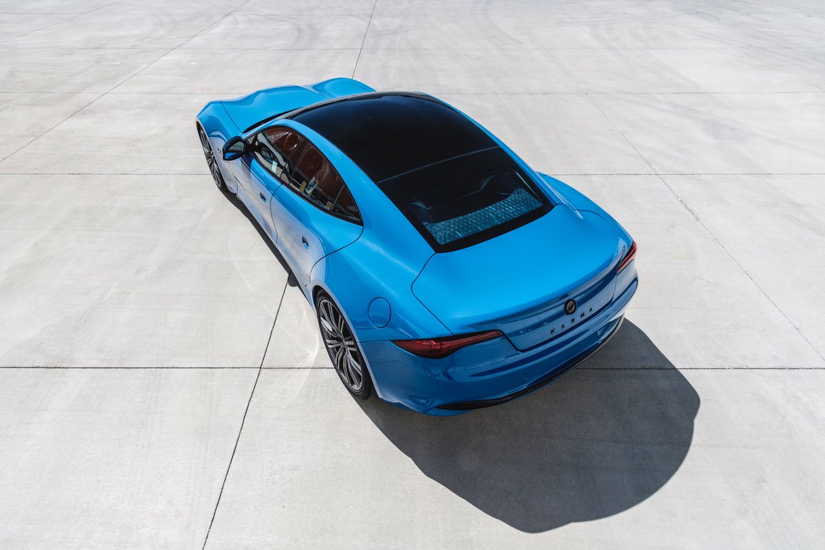 KarmaAutomotive's tweet photo. Check out our Riviera Blue #GS6 from our production facility in Moreno Valley, #california #chargedemotionbeyondev #karmaauto #karmaautomotive #kicc #climatepledge https://t.co/HaliFrUP2N