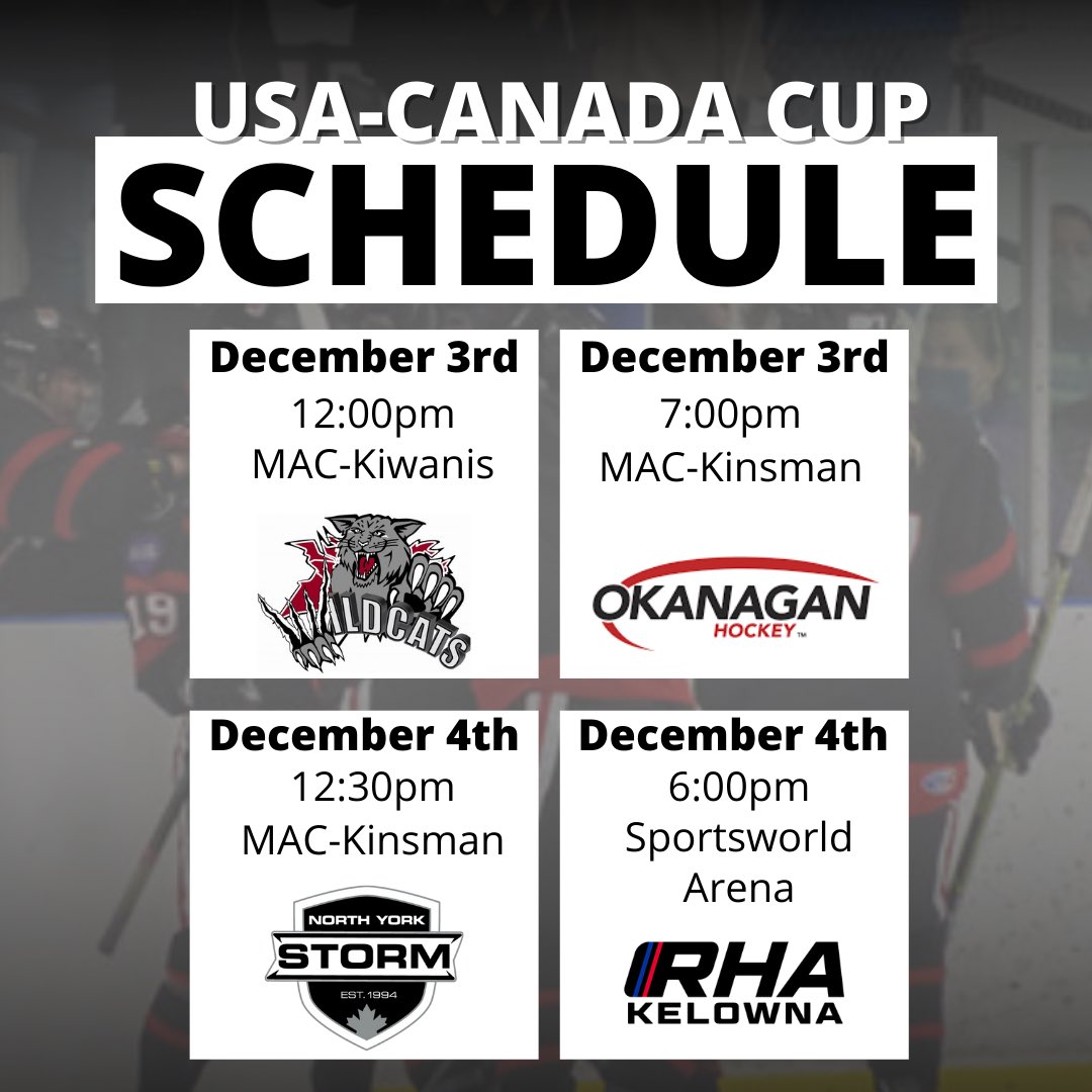 OttawaLadySens's tweet photo. USA-Canada Cup Tournament Schedule! 

See you around the rinks this weekend! https://t.co/VBGqpXLVAM