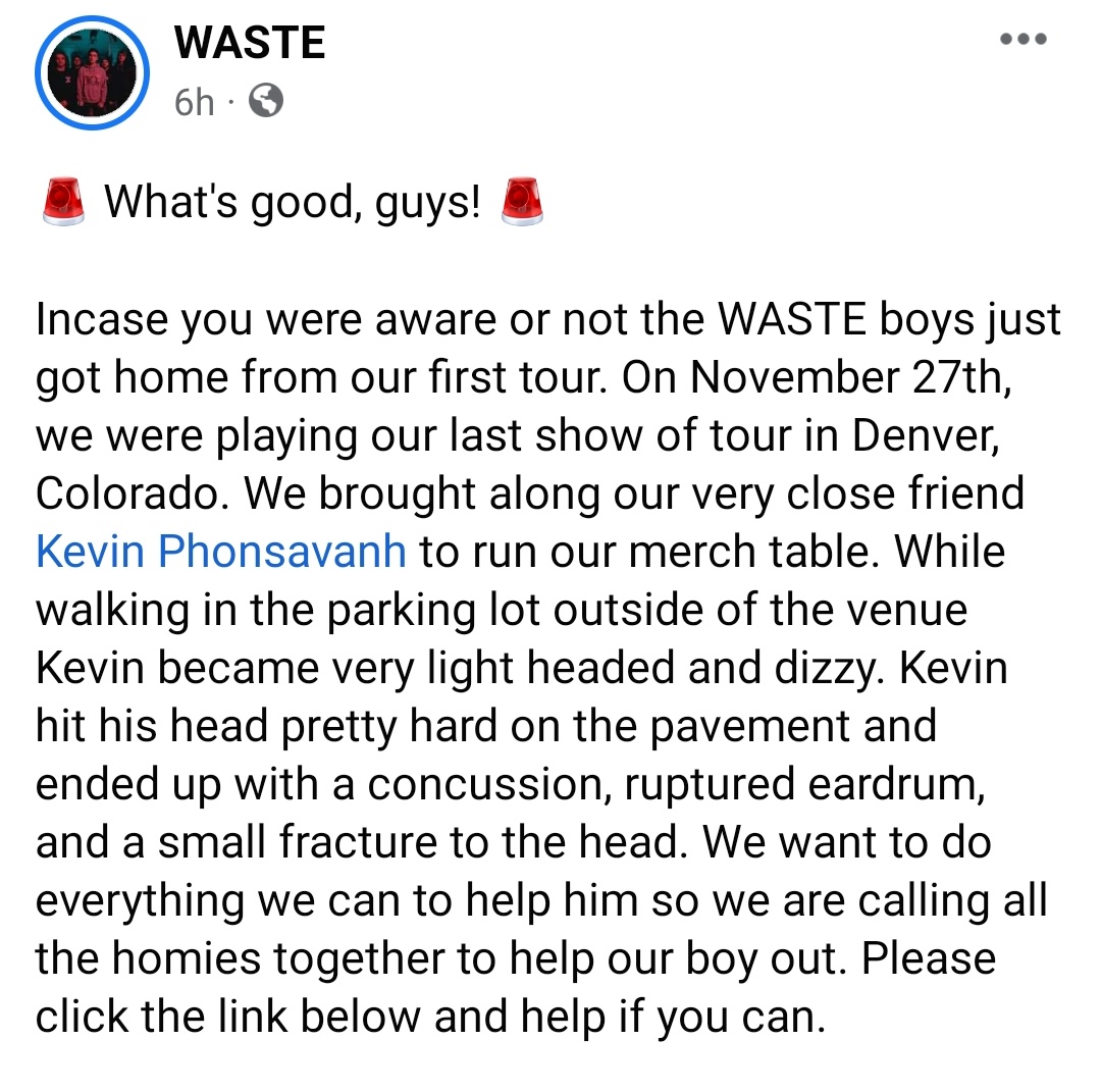 WASTEbandmn's tweet photo. Please help Kevin anyway you can. Whether it be donating or simply just retweeting this to spread the word. 

https://t.co/SBqCq8fVcN https://t.co/zvusBmGHYo