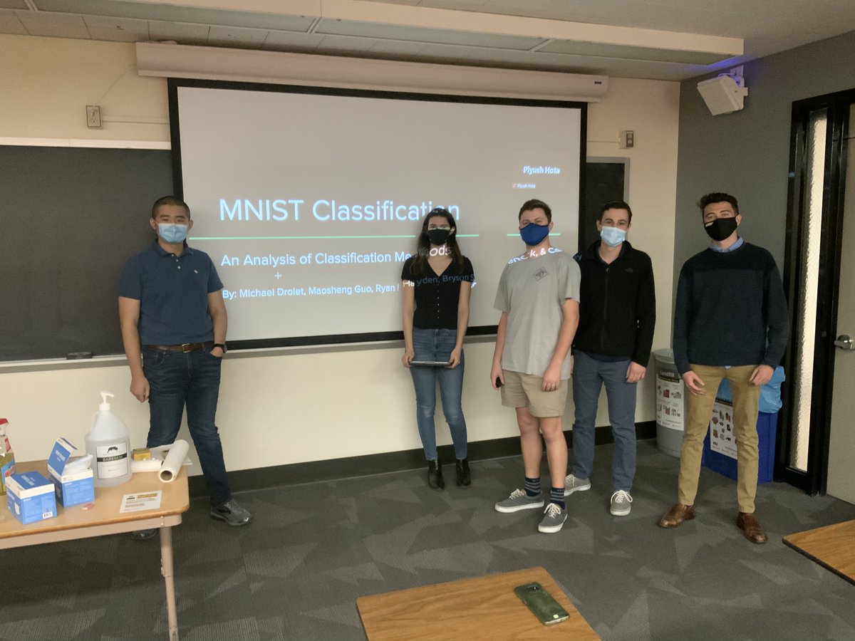 EspanolMalena's tweet photo. Second and last day of presentations for the Applied Linear Algebra course. What a fantastic way to end a wonderful semester! #AppliedMath #InterdisciplinaryTeams @ASUMathematics https://t.co/Ash8ojEfPP