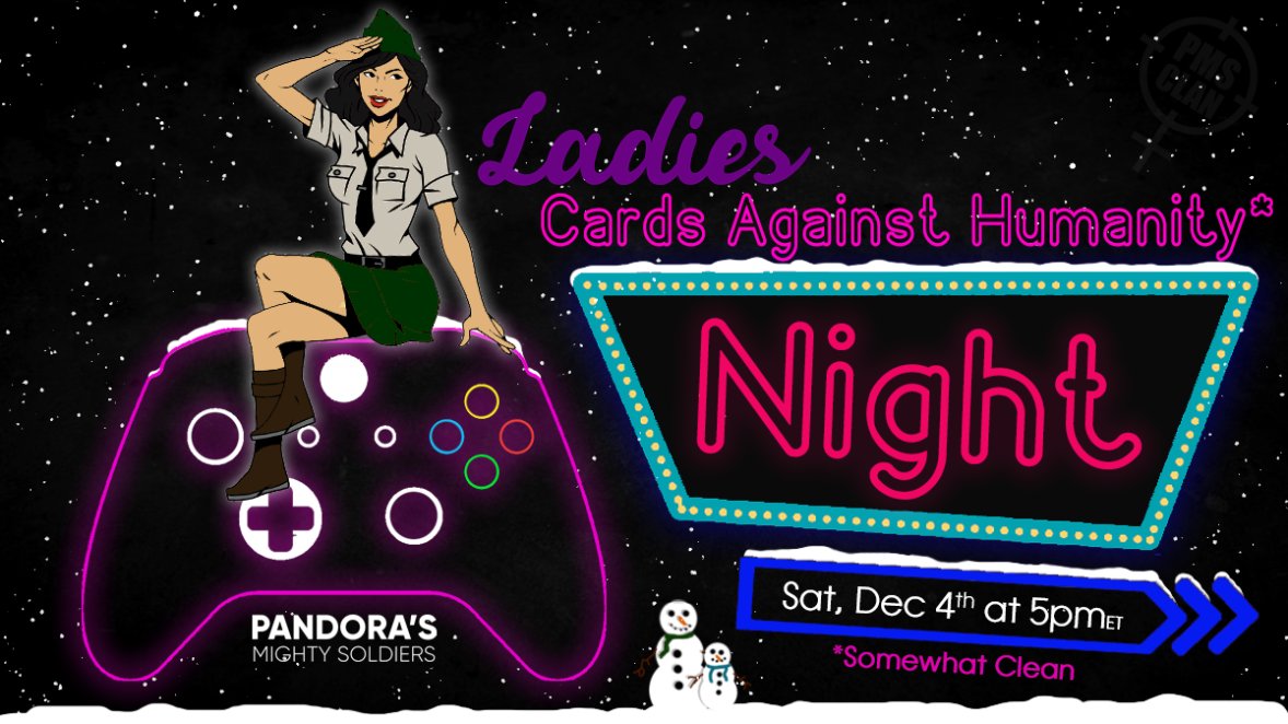 Ladies' Game night is a monthly session hosted by PMS Clan, giving women gamers an opportunity to connect, relate &amp; play each month.  We invite anyone that identities as a woman to join in the fun and power of women championing other women!

Read more at pmsclan.com/events-1/pms-l…