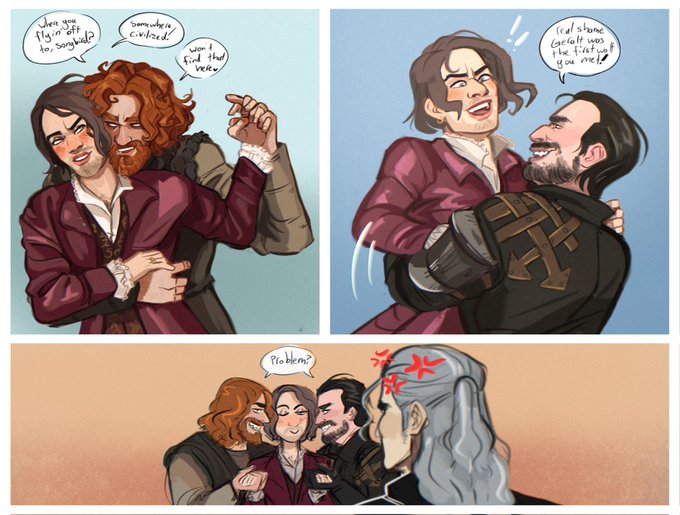 When you cant pick one lambert so you spoil jaskier with 2

Geralt can just move along 