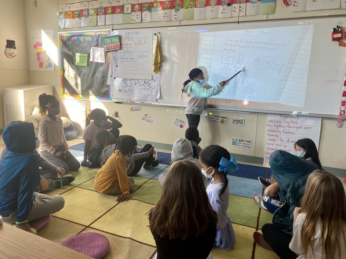 mrs_meads's tweet photo. Students explaining to their classmates the strategies they used to solve our productive struggle in math 🤩 @CarneyElem https://t.co/IfKiAGUtz3