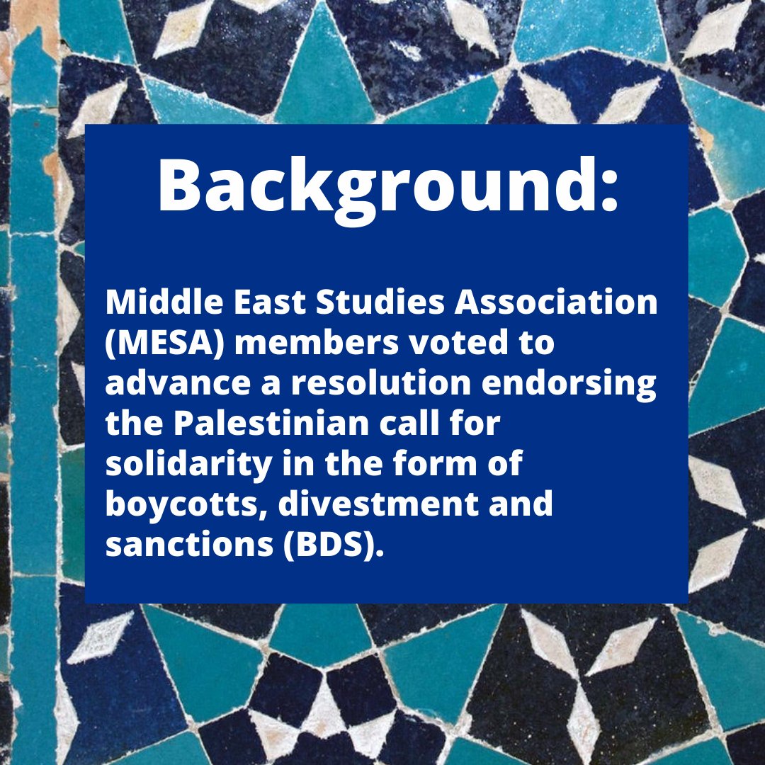 MESA_1966's tweet photo. On December 2, 2021, MESA members attending the Annual Meeting voted to advance a BDS resolution to a full-membership vote in early 2022. For more details: https://t.co/P2VkQbxgGV https://t.co/vbqSpLfCAp