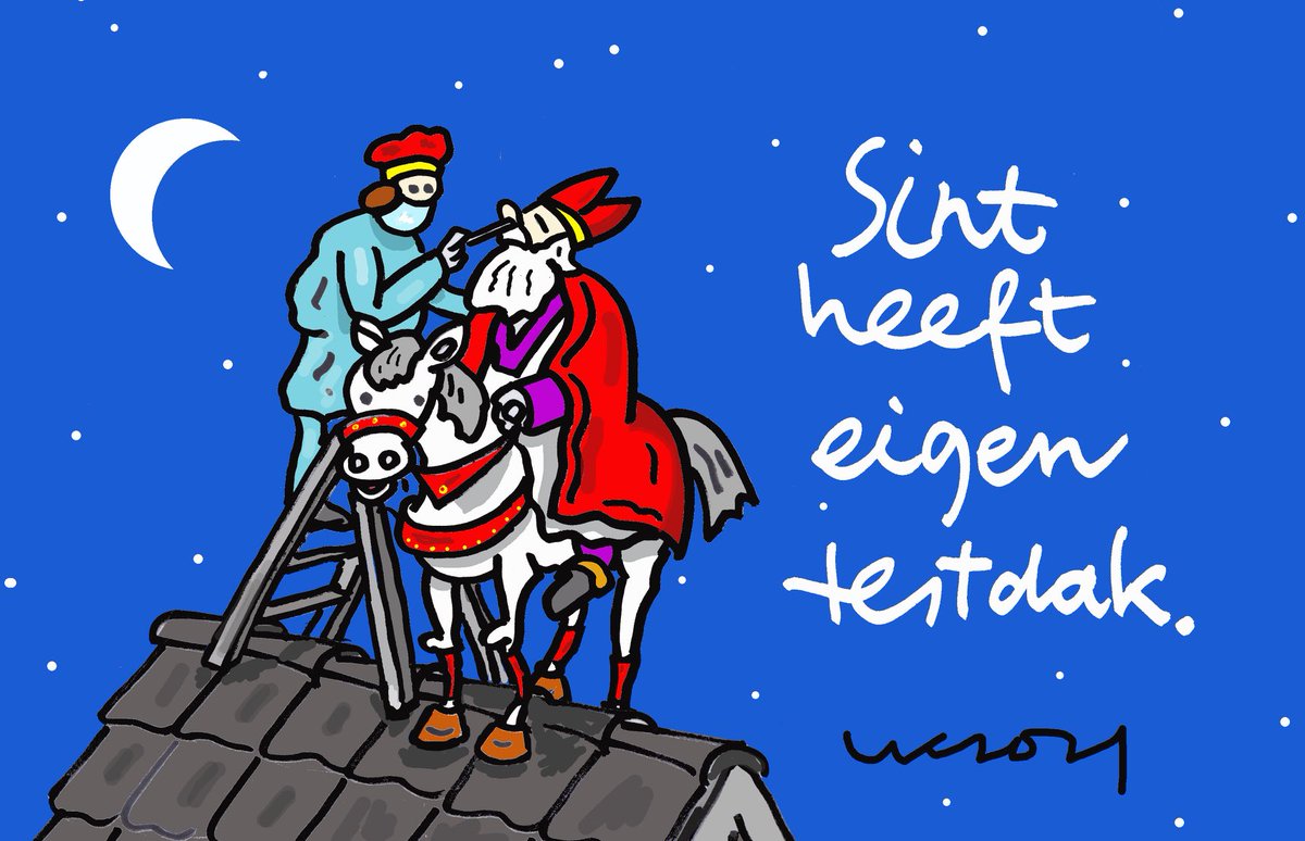 #Cartoon #Sint heeft eigen testdak #Corona  #teststraat #booster  #vaccineren  #zorg