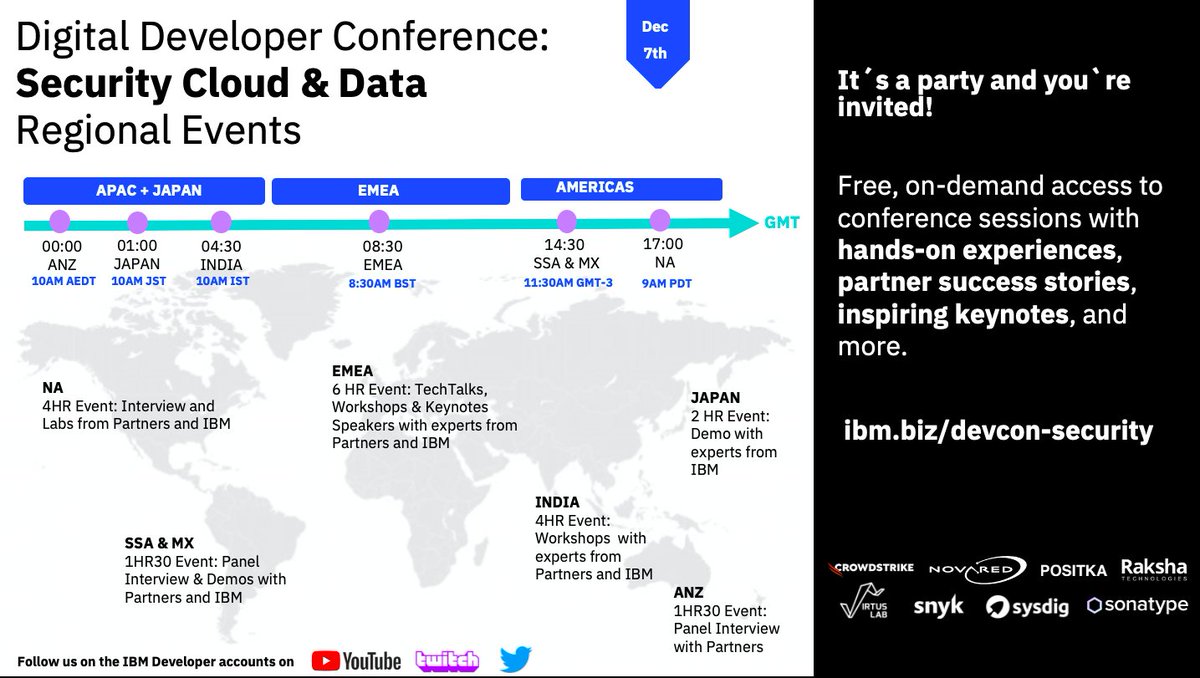 It's a party & you're invited! The Digital Developer Conference - Security (#DigDevCon) welcomes our #ecosystem #partners across the world to attend the regional events in Americas, EMEA, APAC & Japan on December 7th! Register: ibm.biz/devcon-security @rwlord @wtejada223