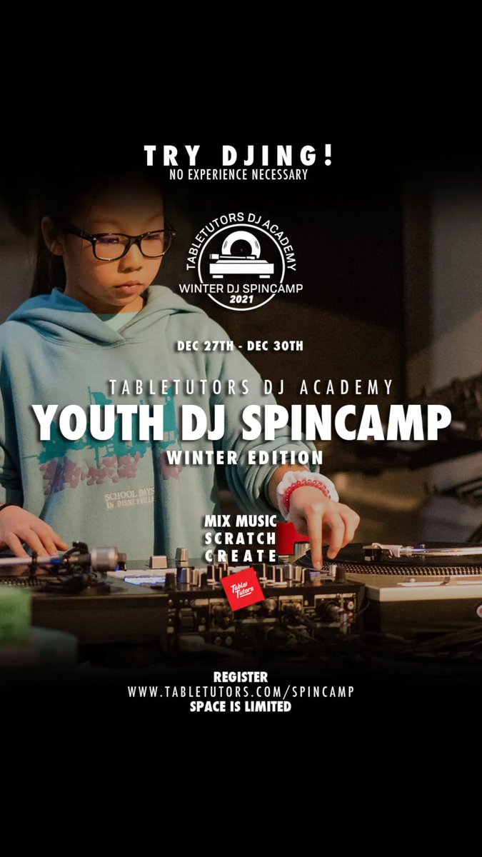 Winter Break Youth DJ Spin Camp 2021!

EARLY BIRD SPECIAL STILL ON!

Sign up today to take advantage of our Early Bird Pricing!

Hit that link get started
tabletutors.com/youth-spin-cam…

#vancouver #vancity #music #YouthEmpowerment #youth #learntodj #kids
