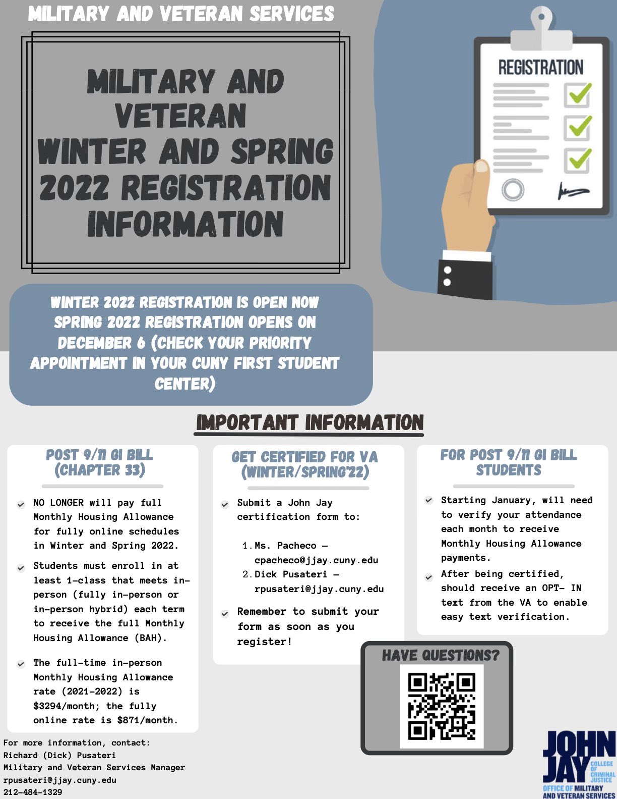 Cuny Spring 2022 Schedule John Jay College Military And Veteran Services On Twitter: "See The Flyer  Below For Important Information Regarding Post 9/11 Gi Bill (Chapter 33)  And Winter & Spring 2022 Registration. You Must Submit