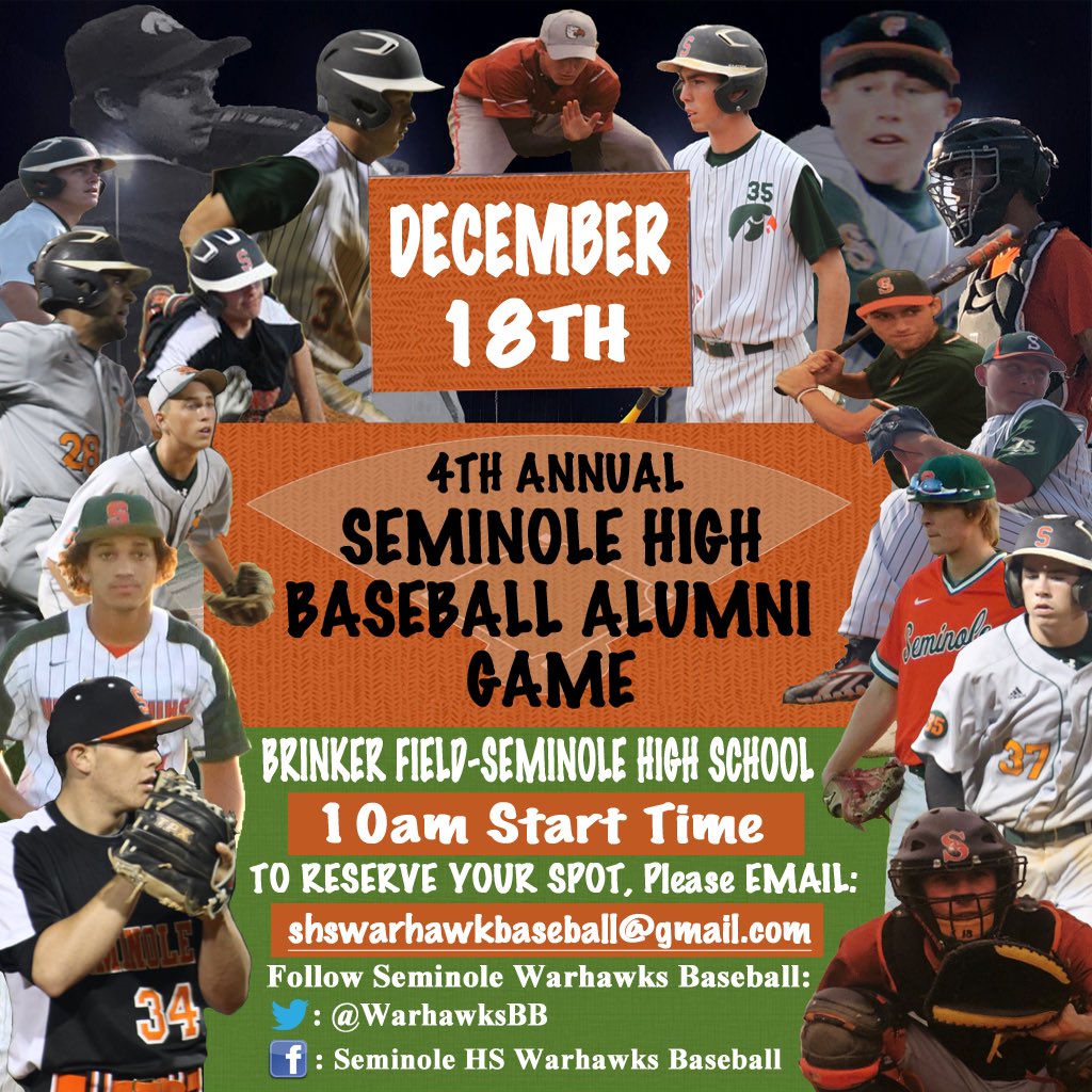 BradKRicha88's tweet photo. Calling all @WarhawksBB alumni! Get ready to head back to #BrinkerField for the 4th Annual SHS Baseball Alumni Game on Saturday December 18th. Game starts @ 10 AM. Step up to the plate & lets see you crush the ball again!
To reserve your spot, email: shswarhawkbaseball@gmail.com https://t.co/I4vQe6BuPc