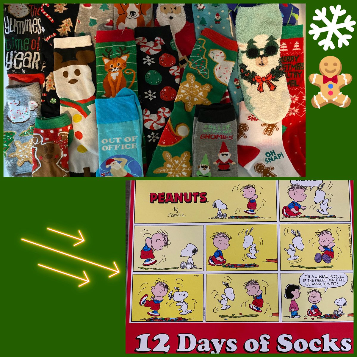 When your goal is to wear a different pair of holiday socks to work every day in the month of December and your wife shows you she understood the assignment.