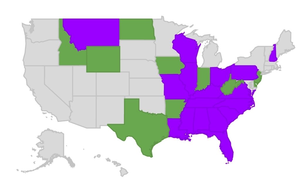 DeAngelisCorey's tweet photo. 27 state school boards associations have distanced themselves from the National School Boards Association.

17 of those states (purple) have discontinued membership, participation, and/or dues because of the NSBA's actions. https://t.co/YfyGwNKCpA