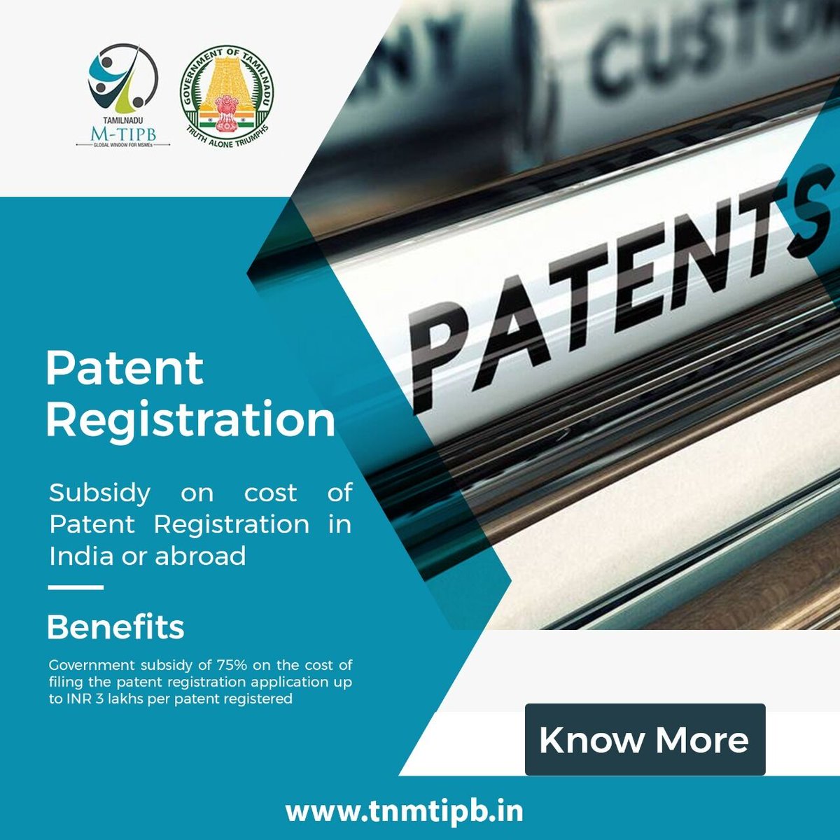 fametamilnadu's tweet photo. Patent Registration Scheme: Subsidy on the cost of registering a patent in India or abroad
To know more: https://t.co/7qvJmCPWx4
#MTIPB #tnmtipb #msmeexports #startup #smallbusiness #entrepreneur #msmeregistration #mtipb #chennai #exports #msmeschemes #patentregistration https://t.co/e0mxhg1P3u