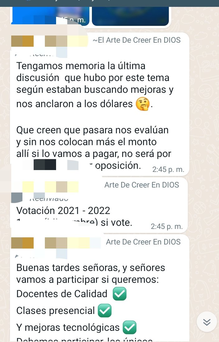 DenunciasSac's tweet photo. 1/5 Verdaderamente que falta de respeto de su persona hacia los grupos de padres y representantes. Grupos que fueron activados para la comunicación de los docentes con los alumnos por tema pandemia y está siendo utilizado por usted para su beneficio personal y del colegio. https://t.co/Af9J9HbUni