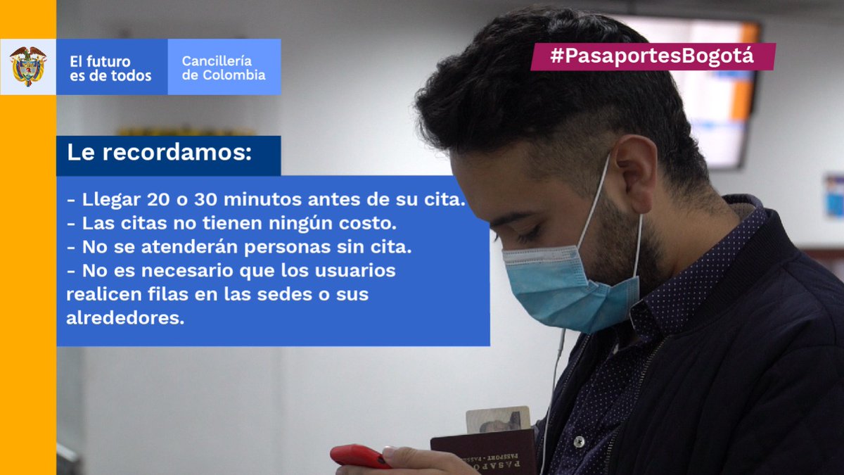 CancilleriaCol's tweet photo. #Atención | Para mañana, 3 de diciembre, el plan piloto para la expedición de pasaportes en la Calle 53 cambia. Si su cédula termina en 8 y 9 tenga en cuenta esta información y programe su cita👇:  https://t.co/y0G3L3zrVj
#PasaportesBogotá https://t.co/1yA9149rYH