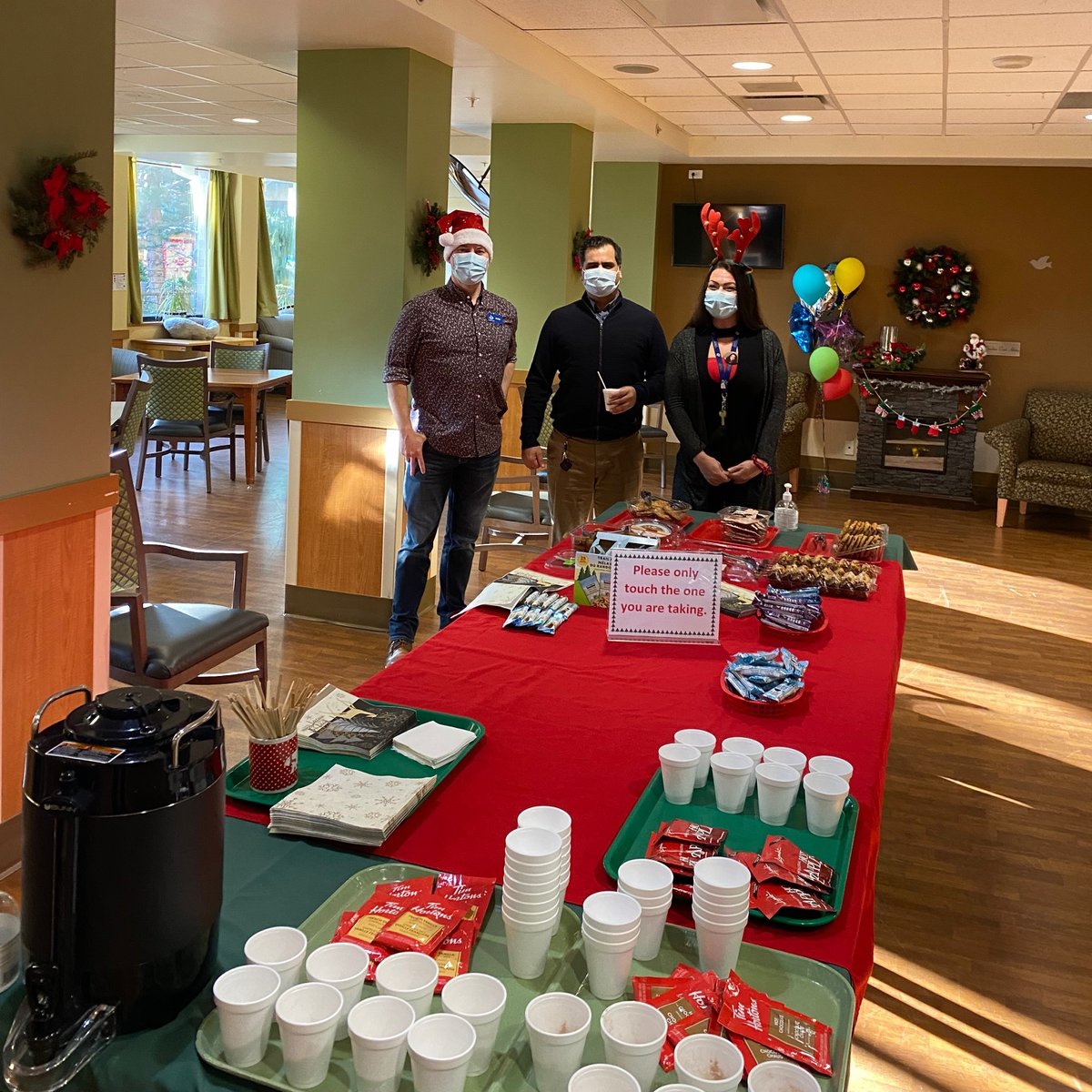 LangleyLodge's tweet photo. Every Thursday, our leadership elves (some call the duo Hansel and Gretel) give treats and encourage everyone to dress in some festive theme. This week it was hats! Any guesses on next week's theme?

Today everyone enjoyed hot chocolate or french vanilla! https://t.co/gkMeNexgPU