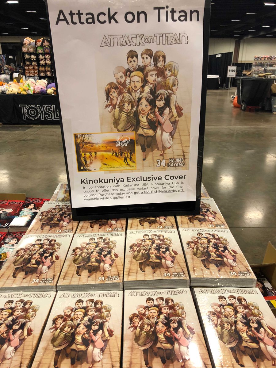 @AnimeFrontierTX Also be sure to stop by the @KinokuniyaUSA booth next door (#1009) as they've brought plenty of exclusive #AttackOnTitan final vol. variants & mini-shikishi!