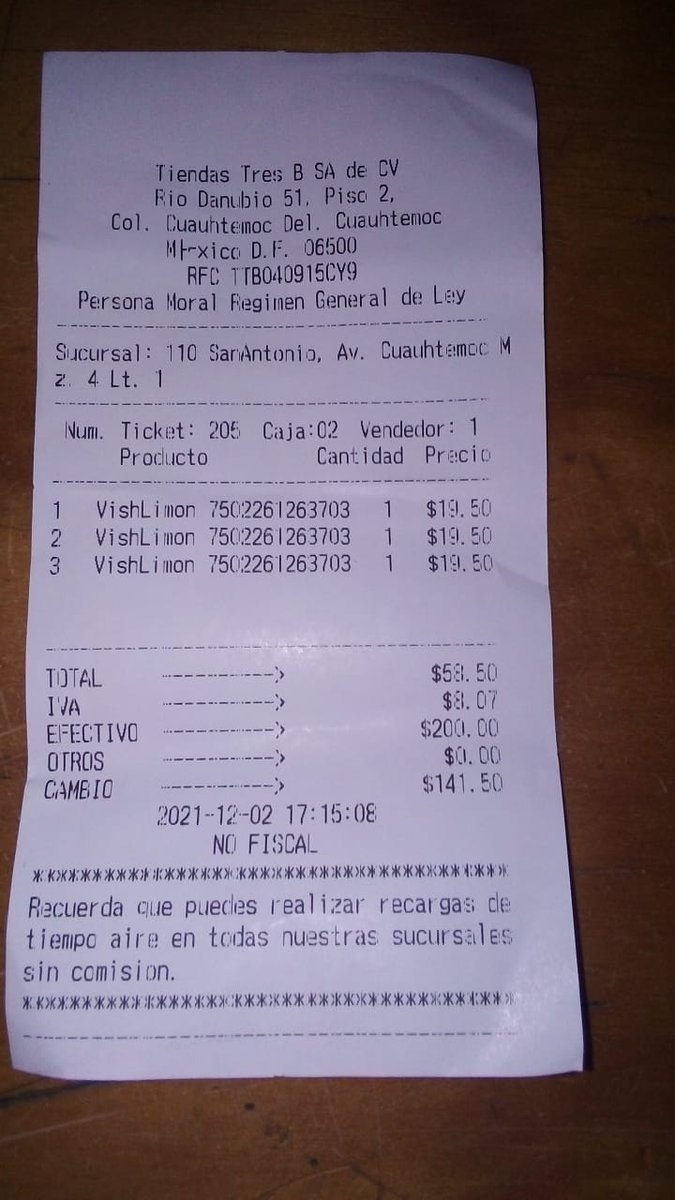 waldoos37's tweet photo. @Tiendas3B en tu sucursal #110 en Ecatepec, comentan que no emiten facturas, esto es en todas tus sucursales? saben que es obligación emitir facturas CFDI? https://t.co/YJhrFozafU