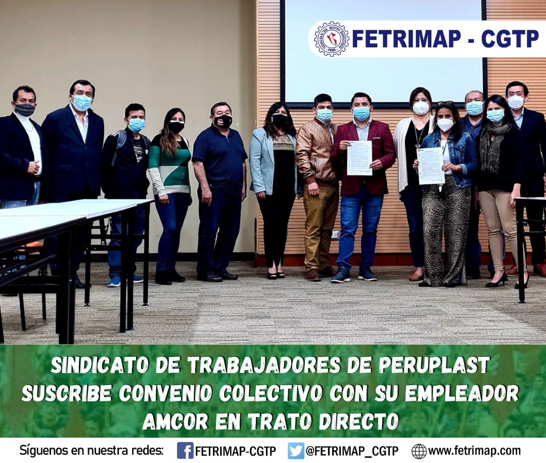 FETRIMAP_CGTP's tweet photo. Los compañeros del Sindicato @SPeruplast  el día de ayer 01/12 suscribieron su convenio colectivo con la Empresa multinacional @amcorpackaging en trato directo. https://t.co/punOayzu2Q