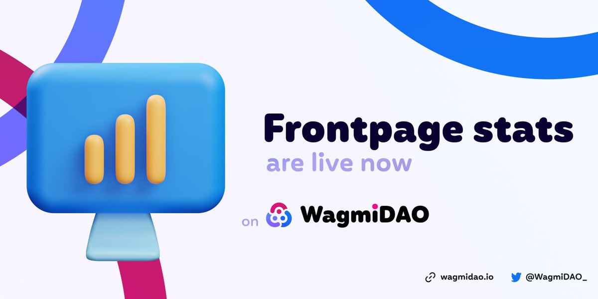 WagmiDAO_'s tweet photo. The Statistics on the Frontpage are now #live!

📈Checkout the Treasury balance, our TVL and the 24h trading volume!

➡️https://t.co/ilLfKiFMOM

Soon we'll let you know more about WagmiDAO's vision 👁

It's more than you think. ⚪️🔵🟣

Stay tuned!

#WAGMI #DeFi https://t.co/lMN7Vd27Lx