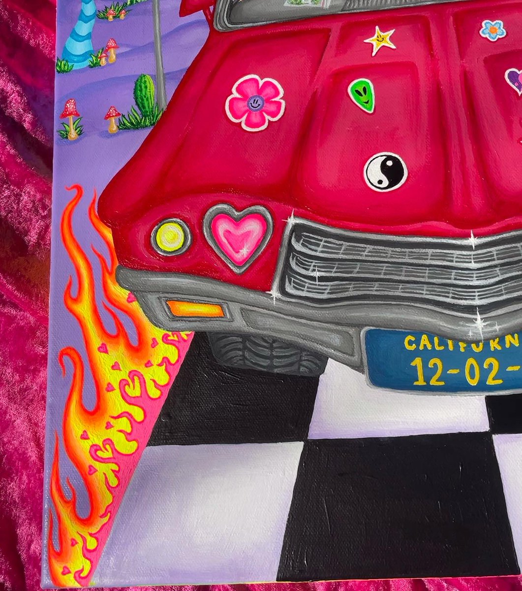 mo0shie's tweet photo. Had the honor of painting this anniversary gift for a beautiful couple!! 🥺💜 went for a fear and loathing in Las Vegas dreamscape 💖☁️🌈🌵 https://t.co/GIVuo1aXil