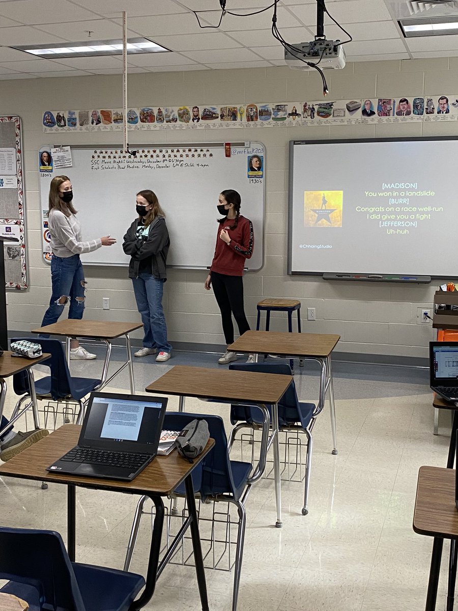 mrfleck203's tweet photo. Student choice anchor projects gave U.S. History students the option to perform a karaoke to a Hamilton song, chart the Lewis and Clark expedition on a map, or perform a skit about the Marbury vs. Madison court case. #TitanTrue https://t.co/44MjxENOU2