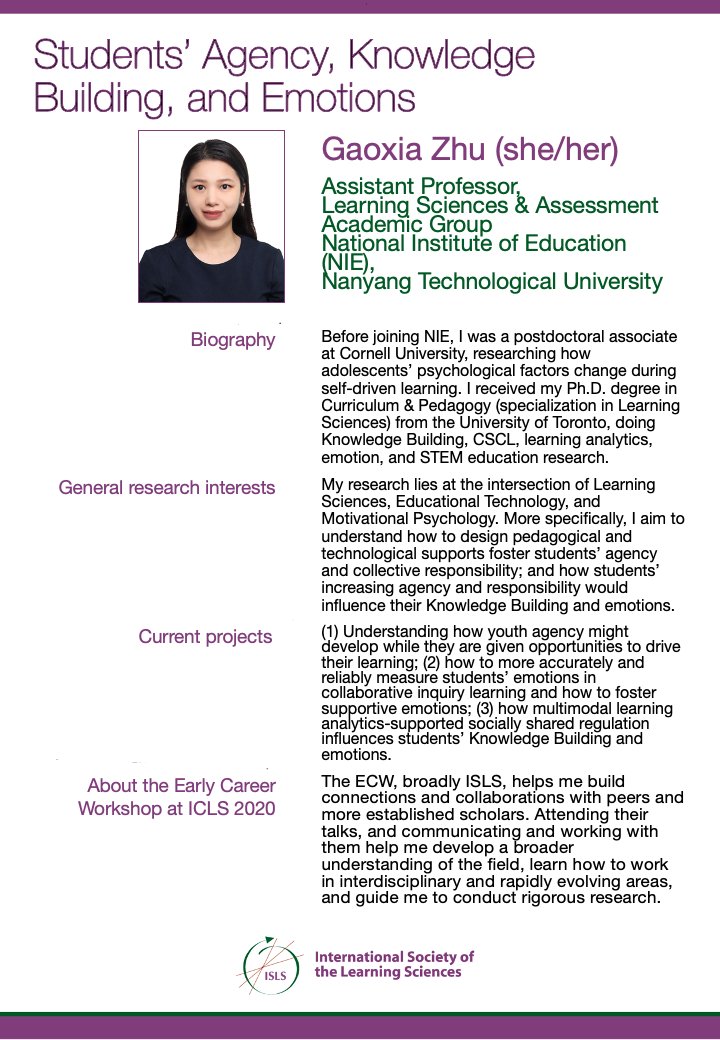 islsnews's tweet photo. On behalf of the Communications Committee: Spotlight on Gaoxia Zhu, participant in the ISLS 2021 Early Career Workshop. Learn more about Gaoxia's research at https://t.co/7xTbUlZTX7 https://t.co/aefwYbsOIJ