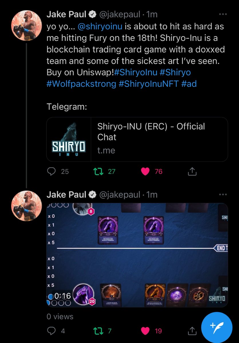 🔥🔥 #ShiryoInu hitting as hard as the big boys! Let’s go @jakepaul 💪🔥👊 #ShiryoInu #ETH #Shiryoverse #ETHNFT