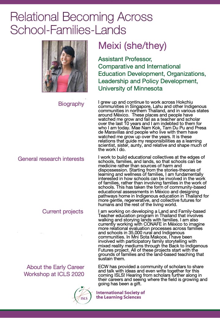 On behalf of the Communications Committee: Spotlight on Meixi, participant in the ISLS 2021 Early Career Workshop. Learn more about Meixi's research at learningwithland.com
