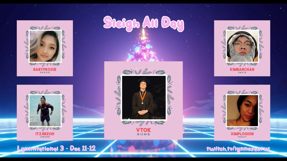 lynnosaurus_'s tweet photo. Team β¨ Sleigh All Day β¨
Captain @VtokRichie being the highest peak ranked player in the tourney has the pressure on his shoulders. His teammates @babyproxie @banchankim @ItsJinzoh @xtdizzle have been grinding it out and are wanting the win! π
#LYNN3 Dec 11-12 @ 2PM PST! https://t.co/9pVm2yKjEx