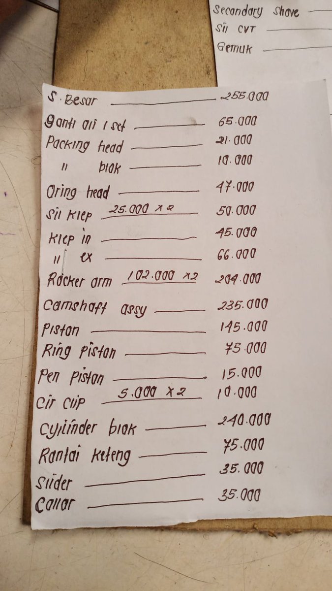 satriaoo's tweet photo. Alkisah telat service, entah motornya ada problem apa, mogok di tengah jalan, dan info teknisi dari bengkel resmi Olinya kering

Muncul lah billing:

Mon maap ini isinya apaan yak gue gak paham 😂😂😂😂😂😂 https://t.co/JbG3CYEeLf