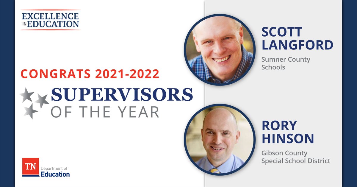 Congratulations to our 2021-22 Tennessee Principals &amp; Supervisors of the Year! Thank you for all your hard work &amp; dedication to your students. We appreciate the passion you bring to our state, our districts, &amp; our classrooms. Help us celebrate them! Read: tn.gov/education/news…