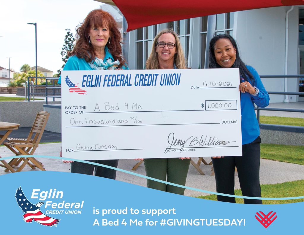 We are honored to receive support again from Eglin Federal Credit Union. Great company, even better people. #b4me #bestcommunity #GivingTuesday2021