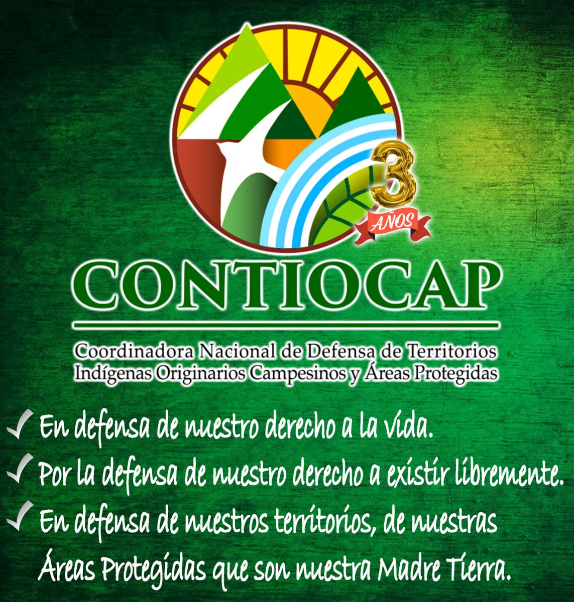 contiocap's tweet photo. CONTIOCAP #Bolivia 
3 años en la lucha x derechos y territorio.
Felicidades a todas las compañeras y compañeros q sumamos fuerzas y dignidad en este espacio de encuentro y resistencia creativa
Luchar x el territorio es luchar por la vida!
@SREnvironment @SRToxics @MaryLawlorhrds https://t.co/6aibqfQLGS