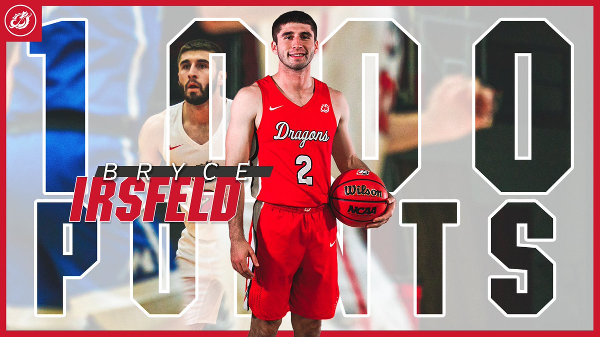 MSUMDragons's tweet photo. Congrats to @MSUM_MBB junior Bryce Irsfeld who became the 36th Dragon men's player to surpass 1,000 points for his career during the second half of the game with UMary! https://t.co/lrOruXy3xn